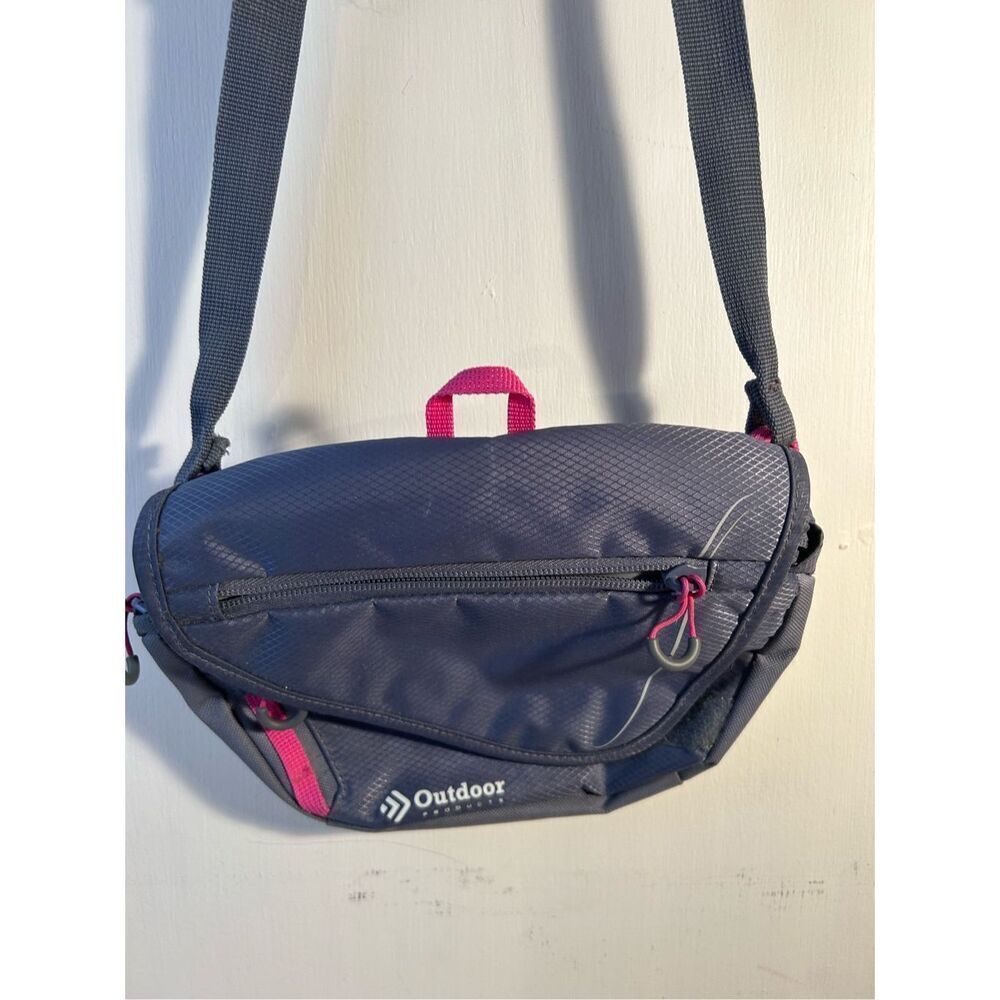Outdoor life fanny‎ pack gray pink crossbody adj strap 3 zippers 10x7"